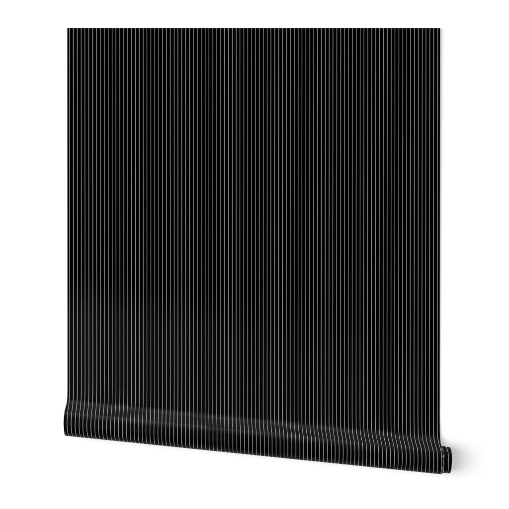 Classic White Pinstripe on Black Office Stripe Pattern Wallpaper banker stripe wallpaper