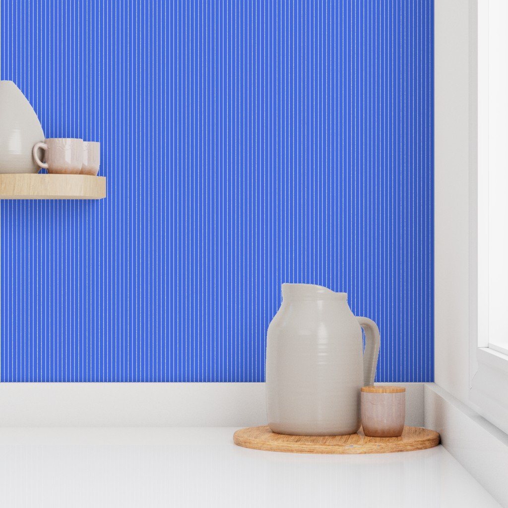 Classic White Pinstripe on Royal Blue Office Stripe Pattern Wallpaper banker stripe wallpaper