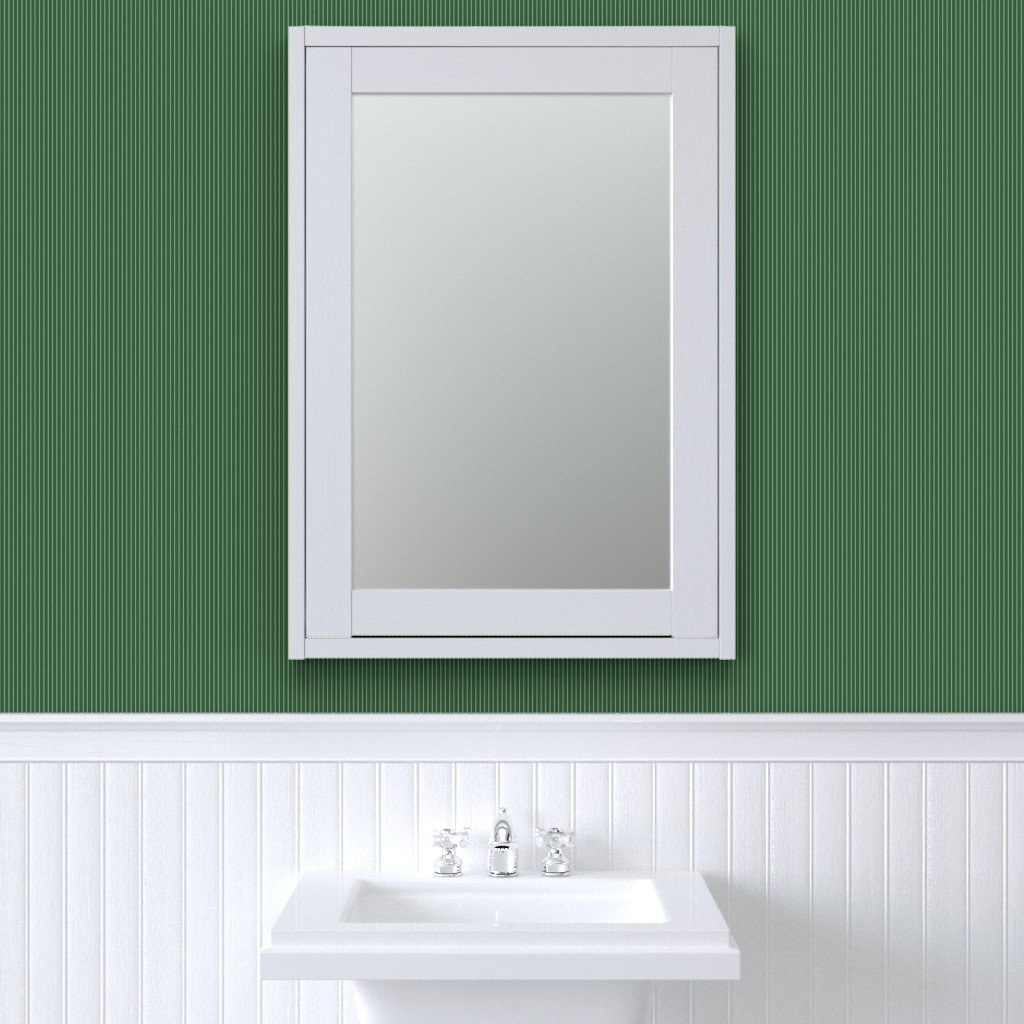 Classic White Pinstripe on Hunter Green Office Stripe Pattern Wallpaper banker stripe wallpaper