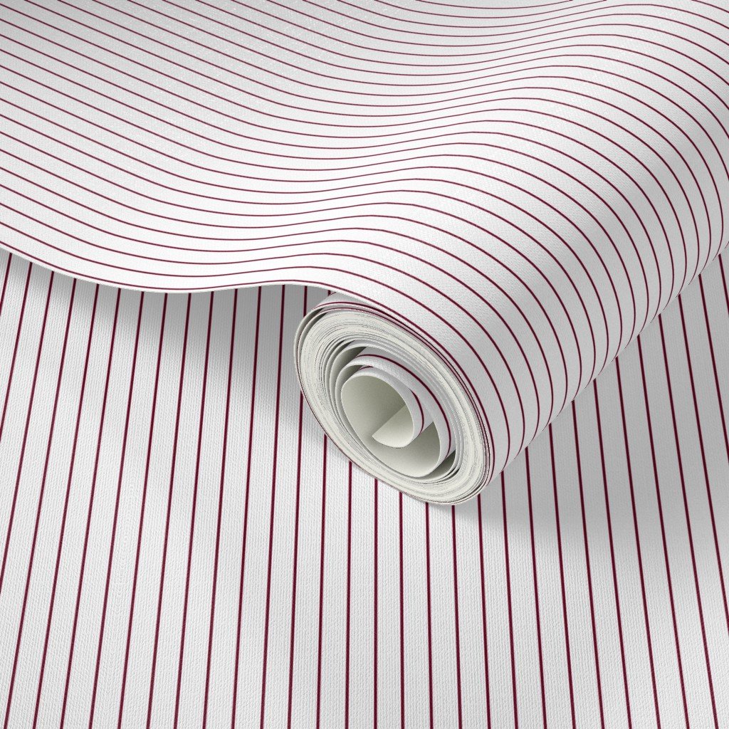 Classic Burgundy Pinstripe on White Office Stripe Pattern Wallpaper banker stripe wallpaper