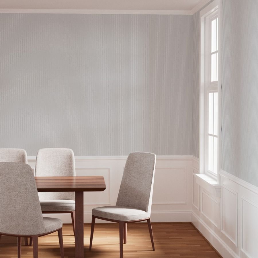 Classic Charcoal Gray Pinstripe on White Office Stripe Pattern Wallpaper banker stripe wallpaper