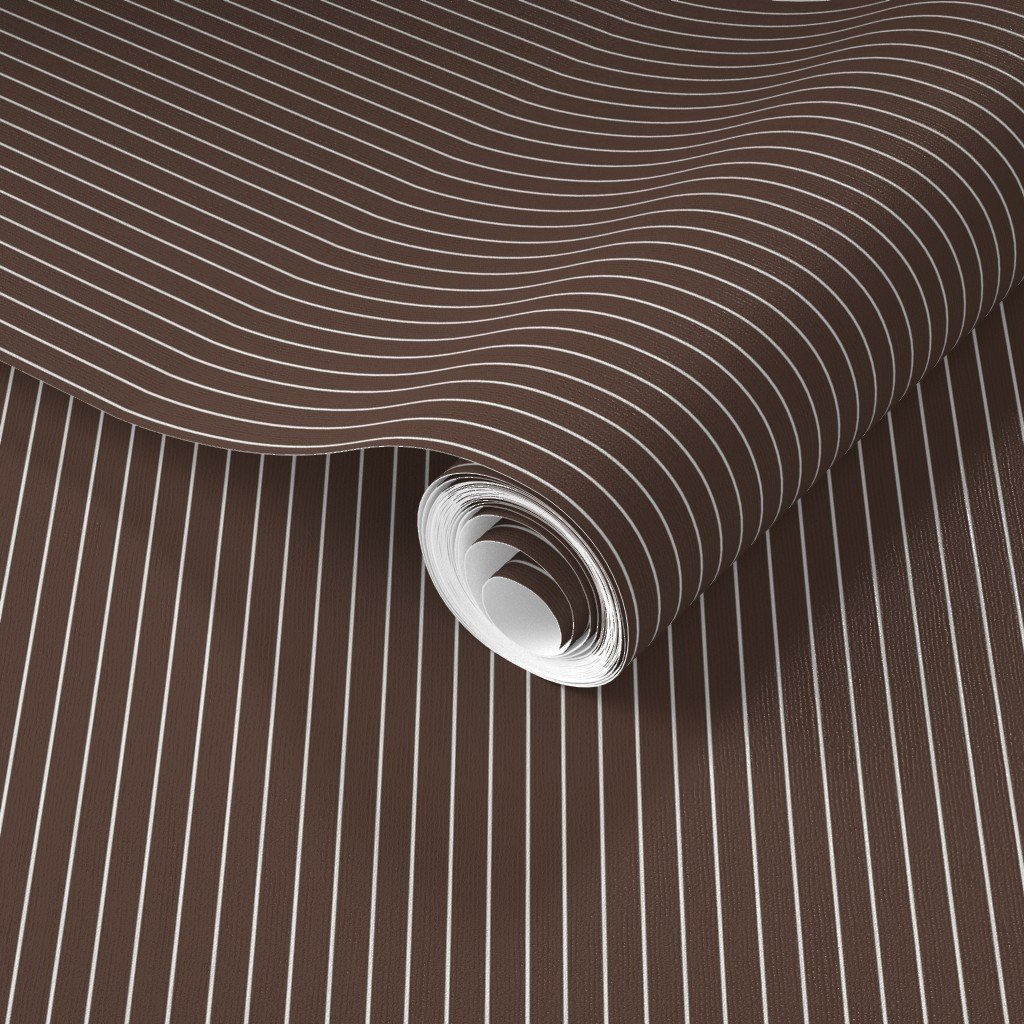 Classic White Pinstripe on Chocolate Brown Office Stripe Pattern Wallpaper banker stripe wallpaper