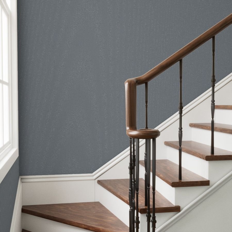 Classic White Pinstripe on Steel Gray Office Stripe Pattern Wallpaper banker stripe wallpaper