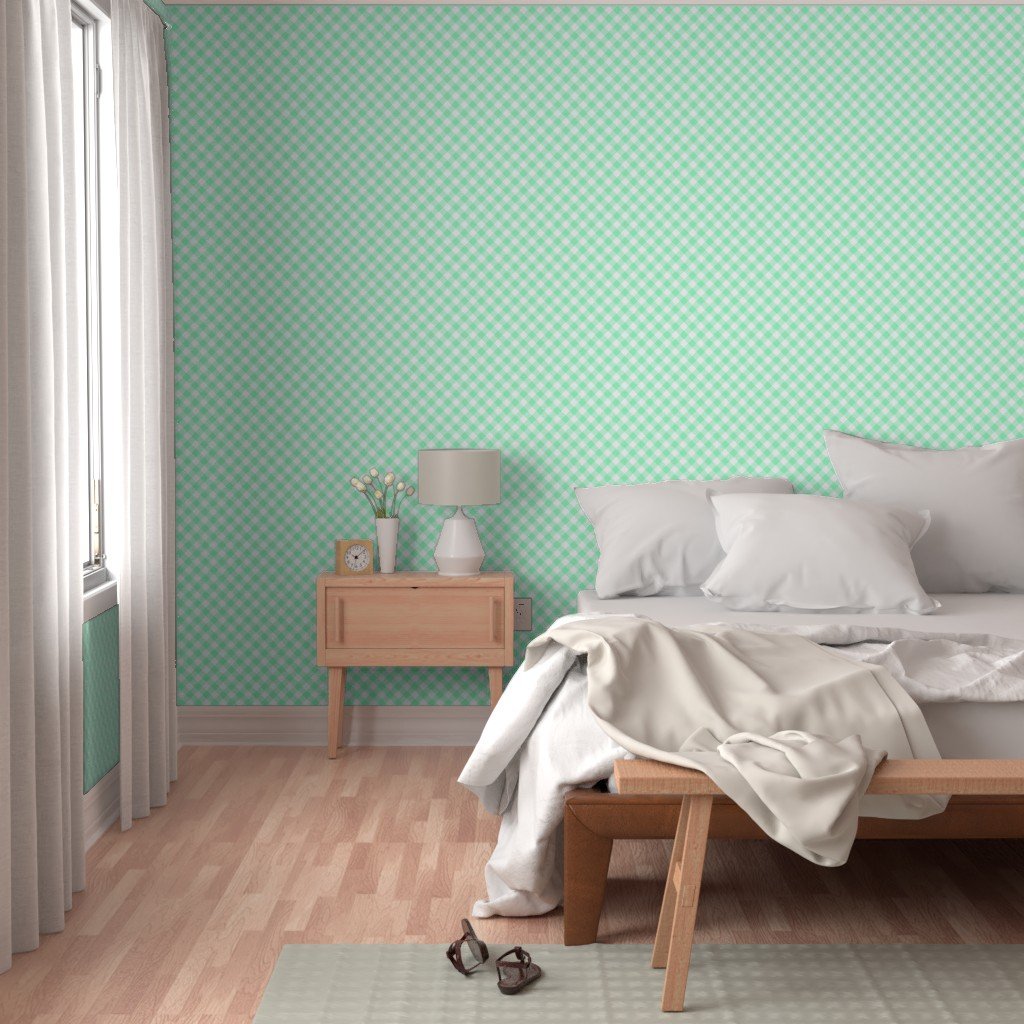 Mint Green Gingham Check Plaid Wallpaper checkered wallpaper