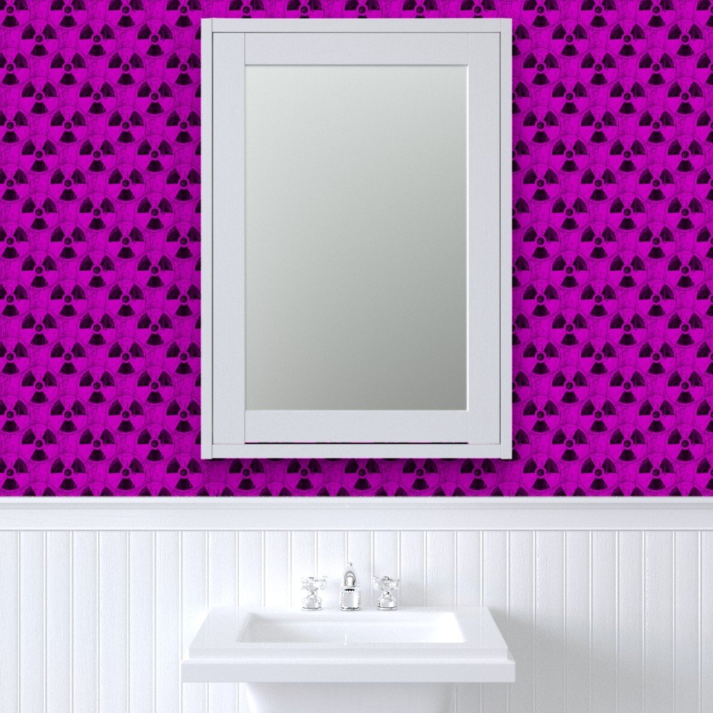 Hot Pink and Black Radiation Warning Grunge Pattern Wallpaper hazard symbol wallpaper