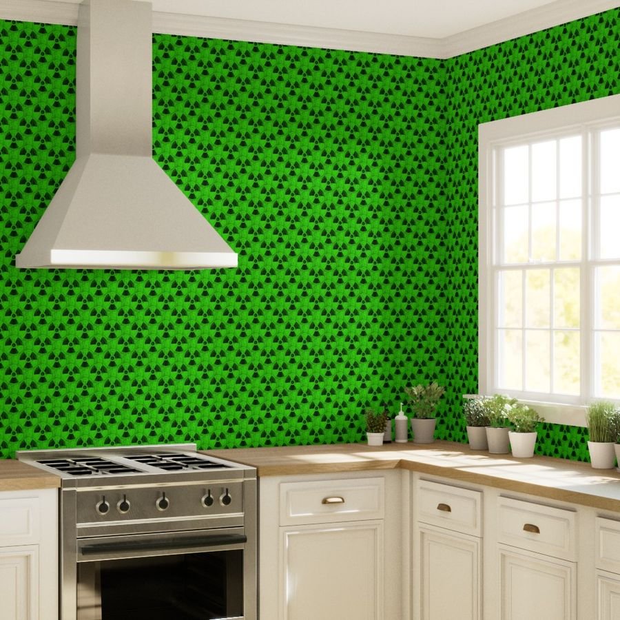 Neon Green and Black Radiation Warning Grunge Pattern Wallpaper hazard symbol wallpaper