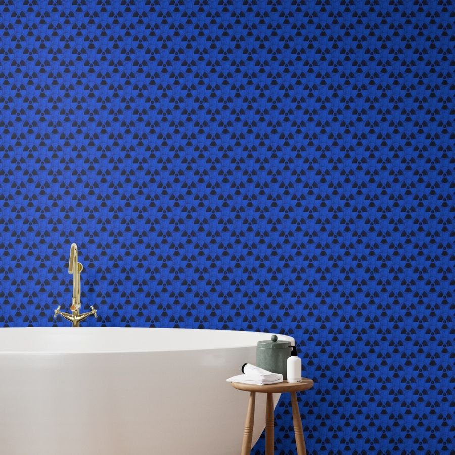 Electric Blue and Black Radiation Warning Grunge Pattern Wallpaper electric blue wallpaper