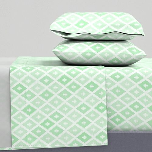 Small Sun Faded Mediterranean Diamond Pattern in Seafoam Mint Green Design Collection Interior Collection faded botanical sheet set design