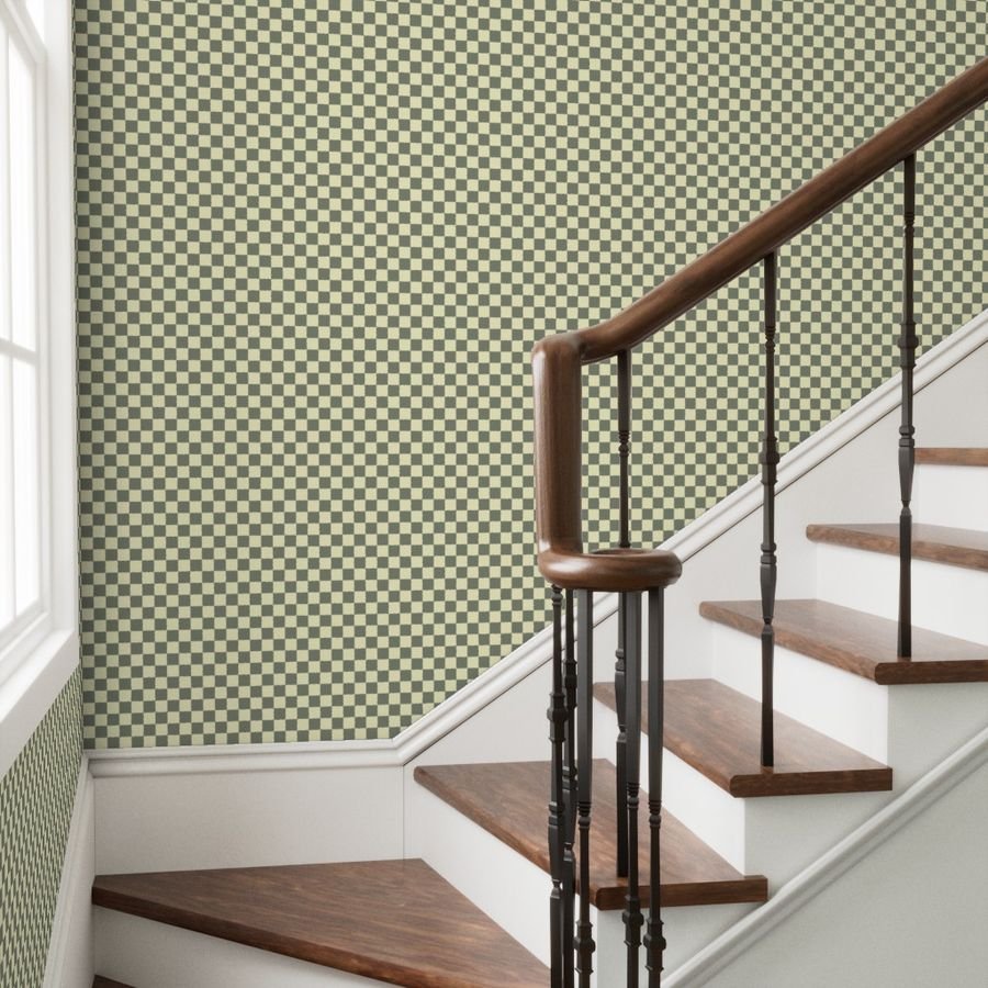 Classic Sage Green and Cream White 1 Inch Check Wallpaper bedroom accents wallpaper