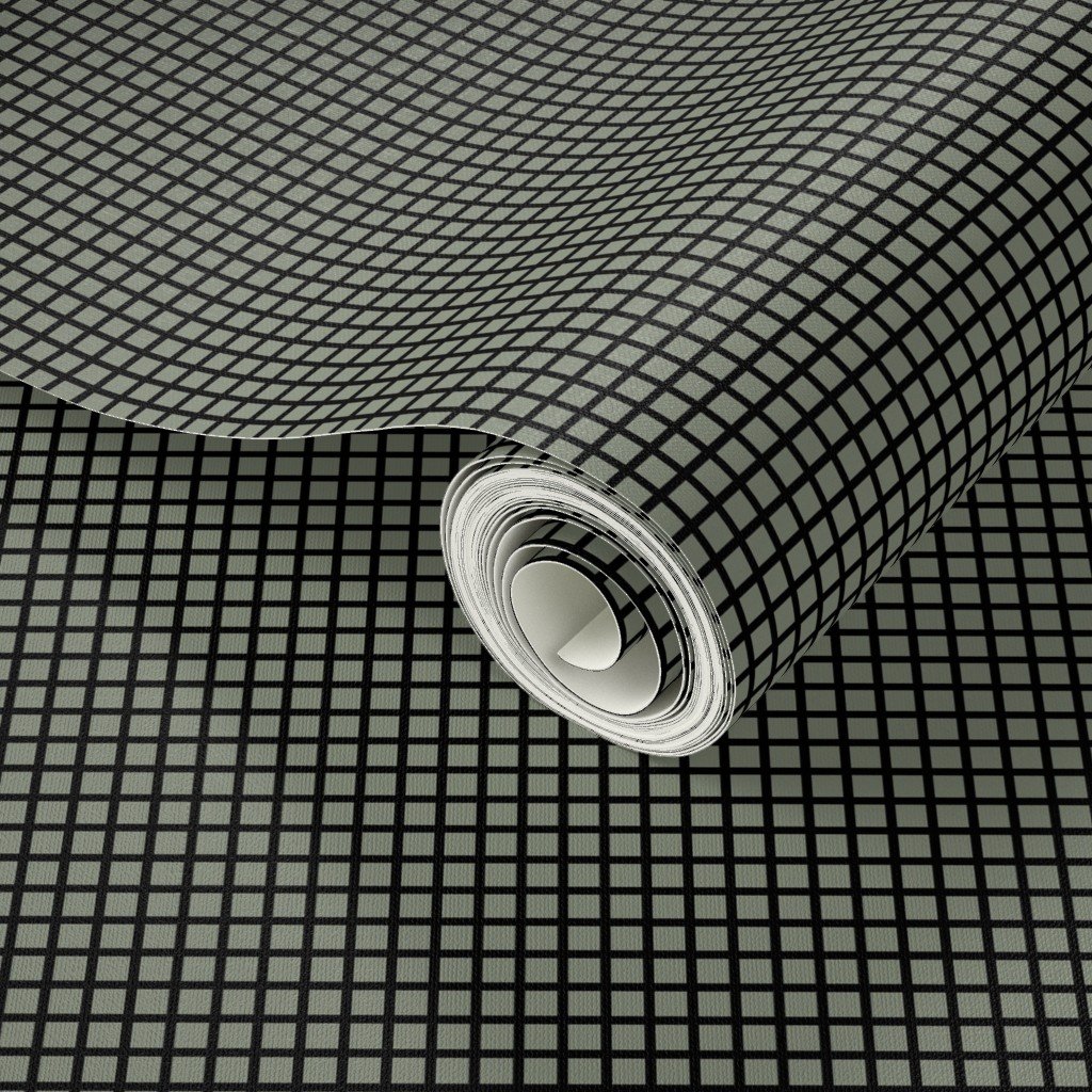 Classic Black and Sage Green 1/2 Inch Grid Wallpaper small scale wallpaper
