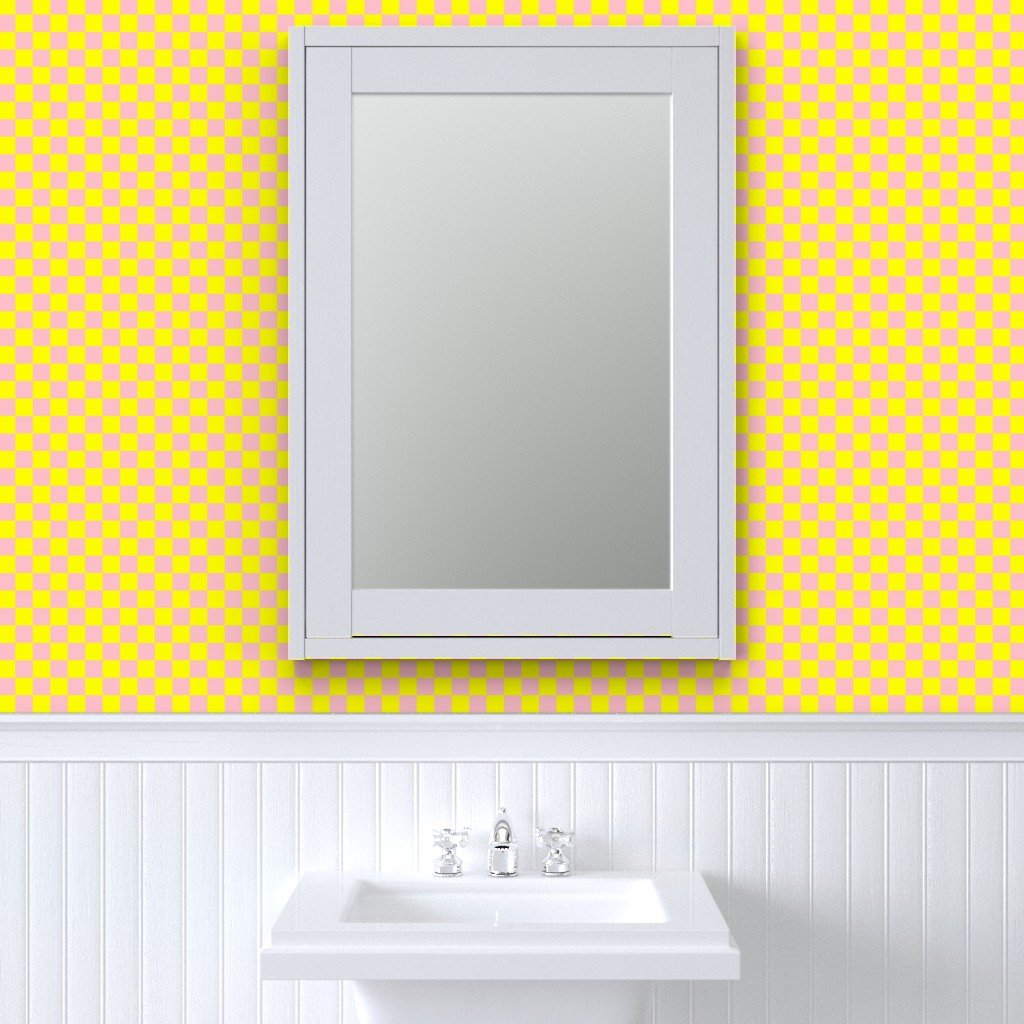 Classic Pink and Yellow 1 Inch Check Wallpaper yellow check wallpaper