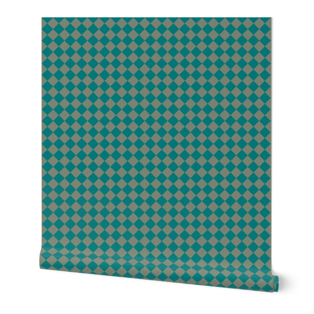 Classic Teal and Sage Green 1 Inch Diagonal Check Wallpaper sage green wallpaper