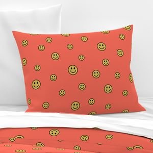 Retro Yellow Smiley Faces on Coral Decor Collection Design Collection smiley face pillow sham design