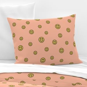 Retro Yellow Smiley Faces on Peach Interior Collection Decor Collection smiley pattern pillow sham design