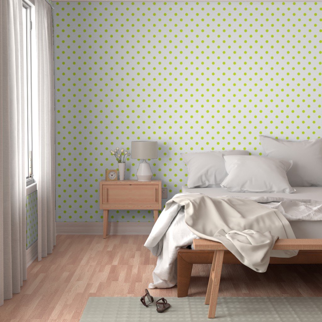 Lime Punch Polkadots on White Wallpaper lime green white dot wallpaper