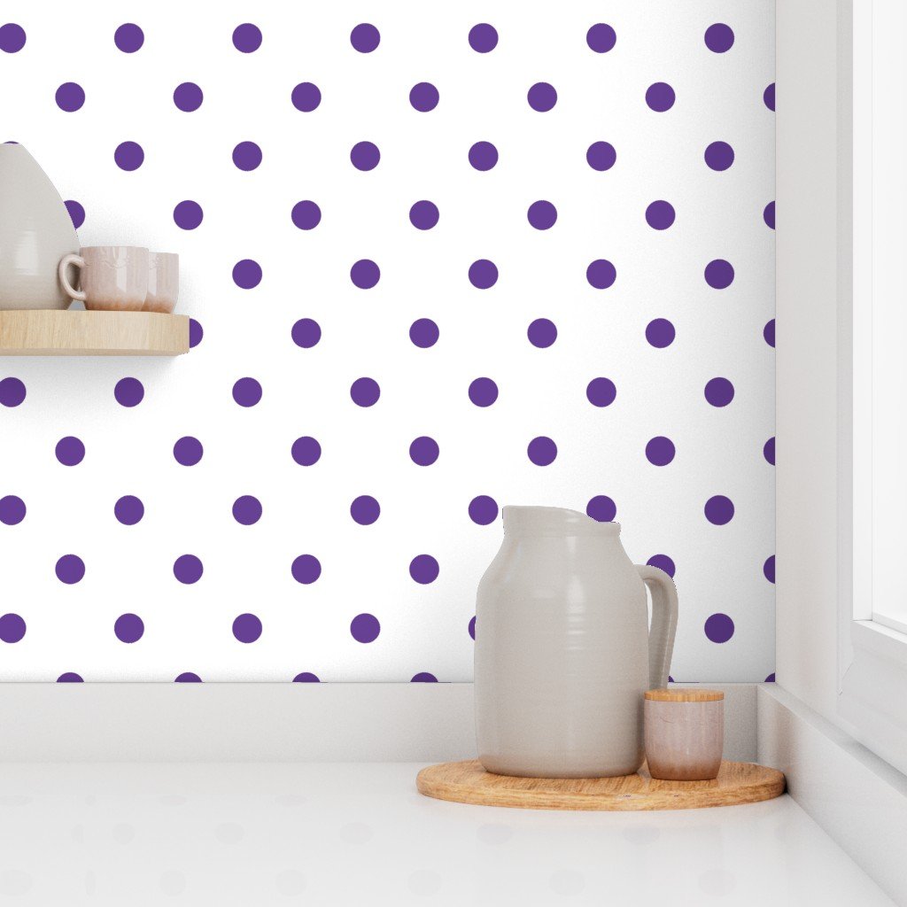 Ultra Violet Purple Polkadots on White Wallpaper polka dots wallpaper