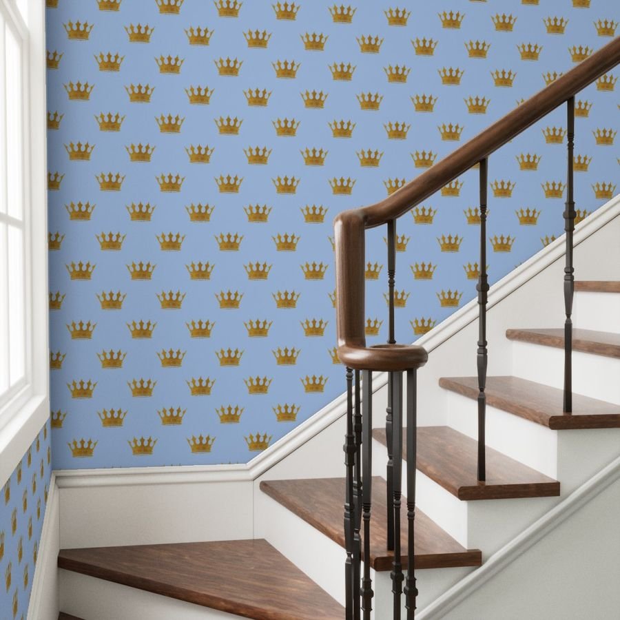 Louis Blue Crown Prince Gold Crowns on Blue Wallpaper baby boy wallpaper