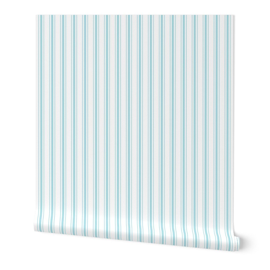 Pale Sky Blue and White Striped Mattress Ticking Wallpaper bedding stripes wallpaper