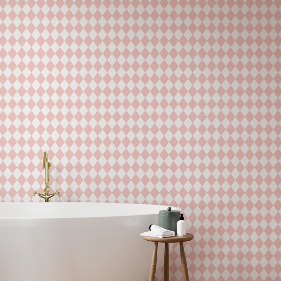 Pink Rosebud Small Modern Diamond Pattern Wallpaper diamond pattern wallpaper