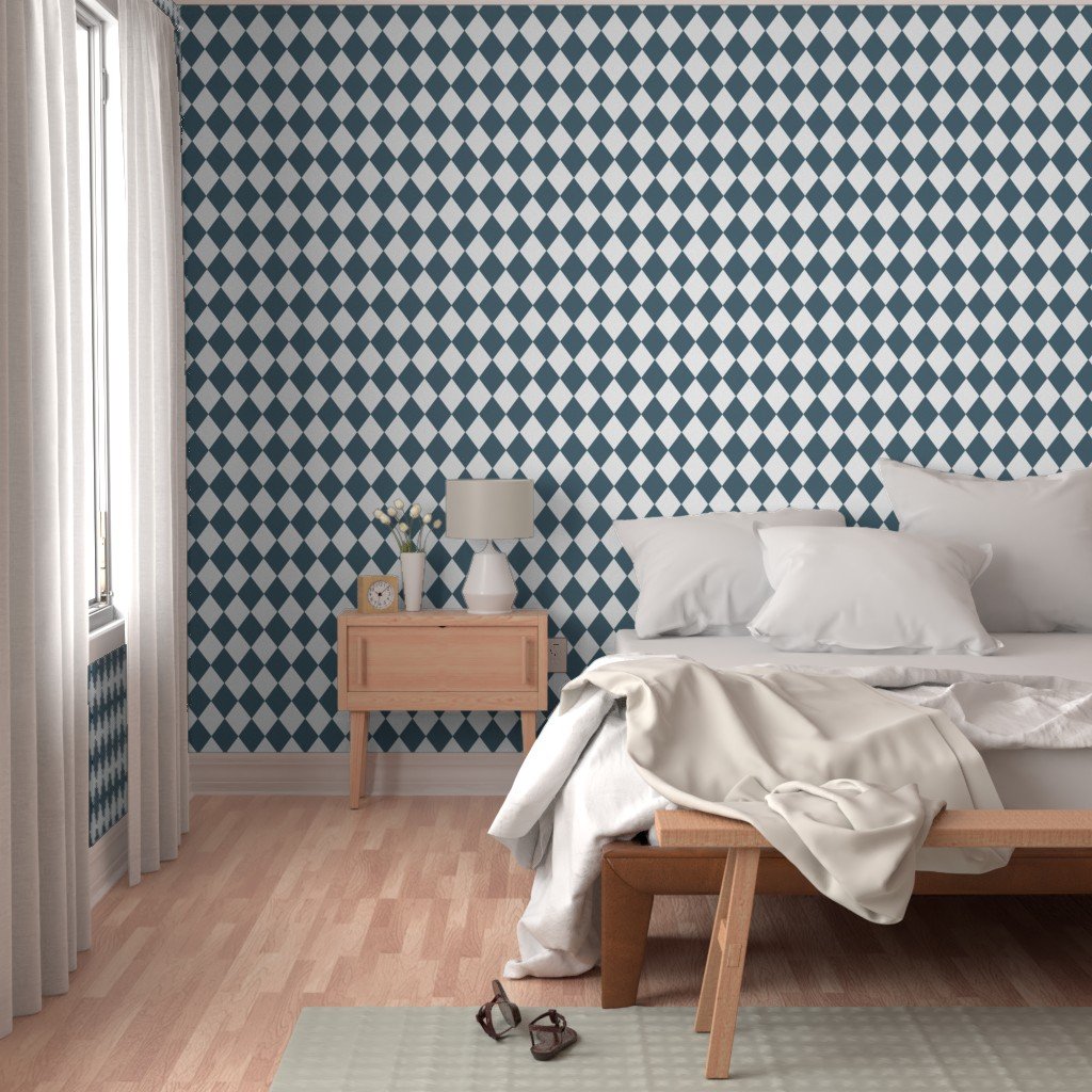Bluestone Blue Small Modern Diamond Pattern Wallpaper lifestyle view