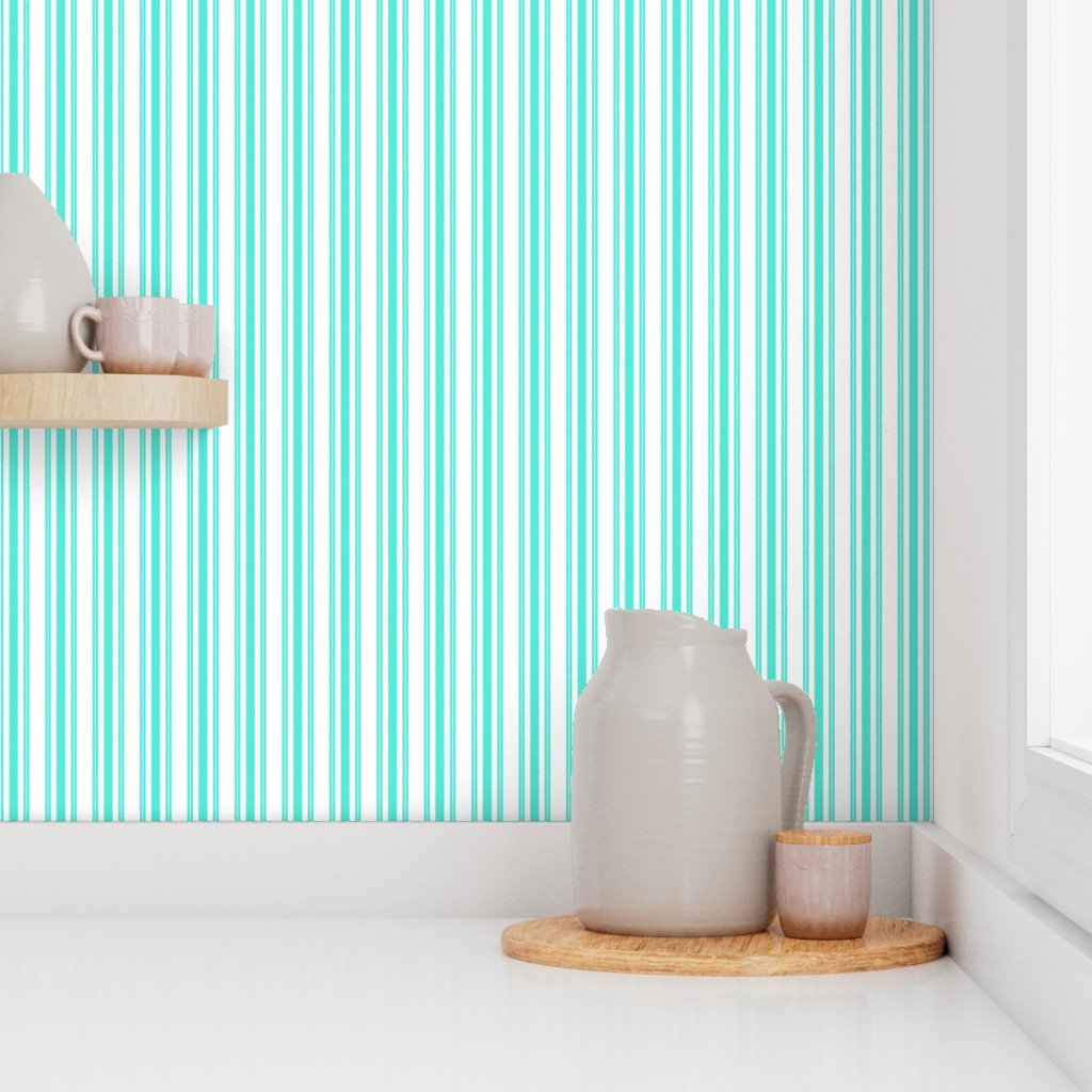 Trendy Large Aqua Gift Box Pastel Aqua French Mattress Ticking Double Wallpaper aqua and white wallpaper