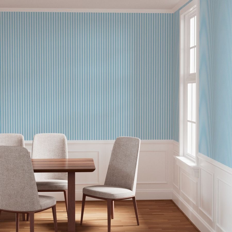 Trendy Large Blue Sky Pastel Blue French Mattress Ticking Double Wallpaper blue and white wallpaper