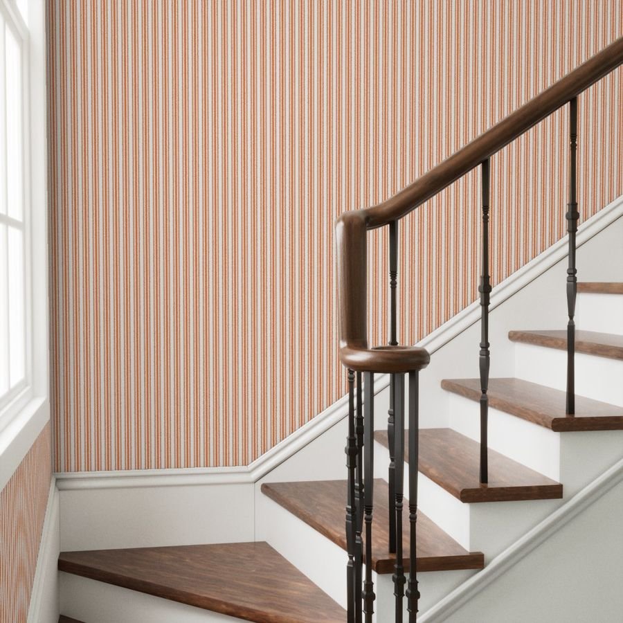 Trendy Large Orange Soda French Mattress Ticking Double Stripes Wallpaper orange and white wallpaper