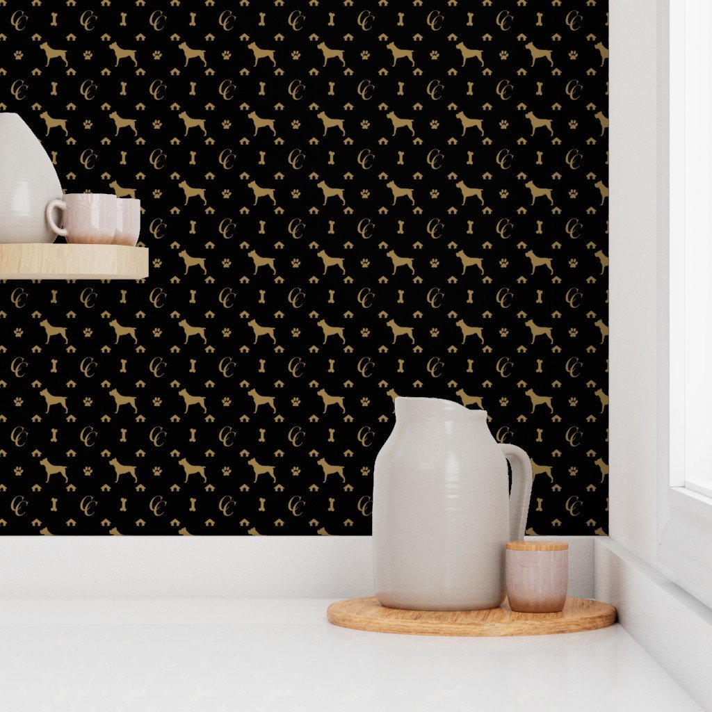 Cane Corso on Black with Louis Luxury Motifs in Tan Wallpaper big dog wallpaper