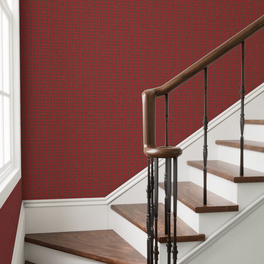 Christmas Berry Red and Green Tartan with Beige and White Lines Wallpaper berry red plaid wallpaper