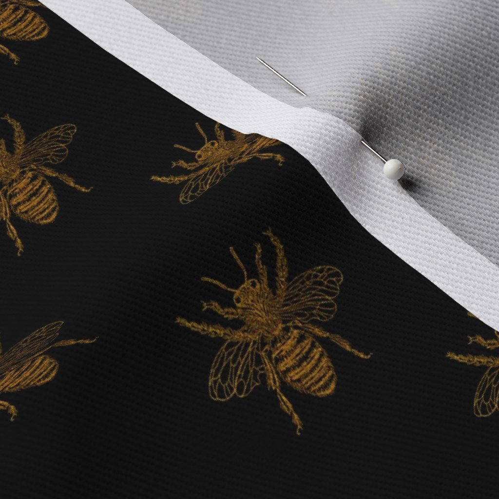 Royal Gold Queen Bees on Black Fabric faux gold fabric