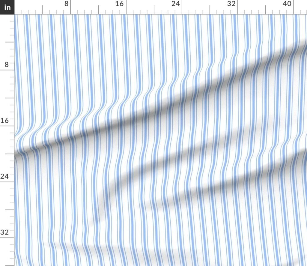 Mattress Ticking Narrow Striped Pattern in Pale Blue and White Fabric design