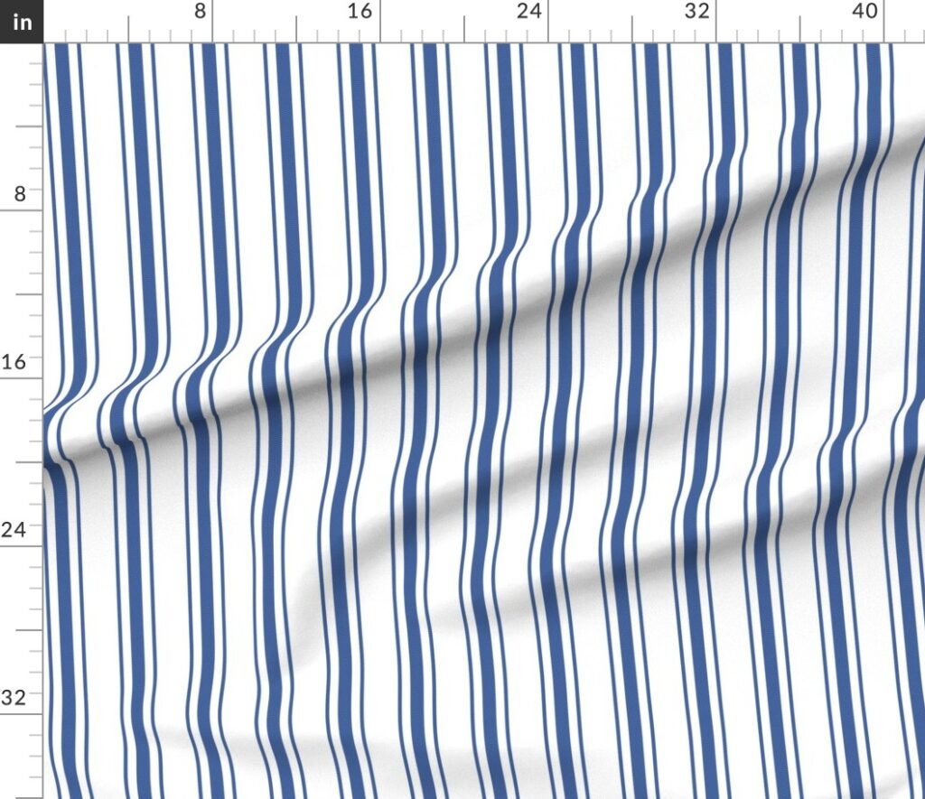 Mattress Ticking Wide Striped Pattern in Dark Blue and White Fabric design