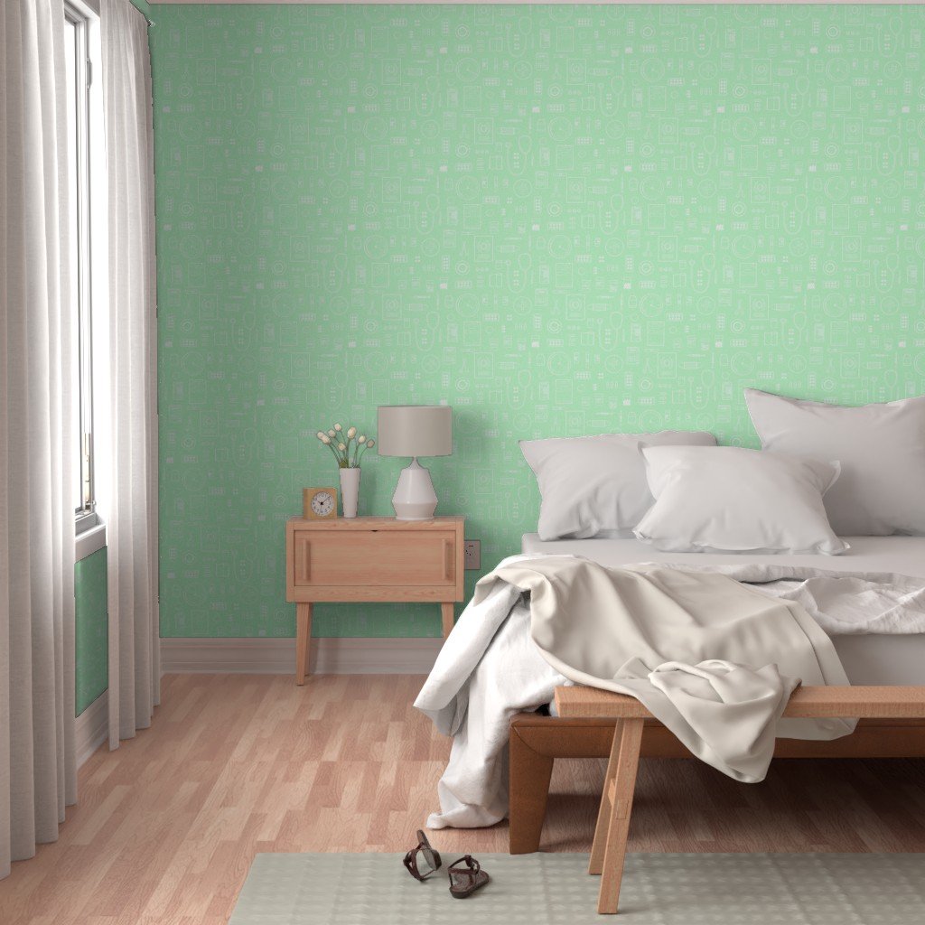 Scrubs Green with White Outlined Drawings of Medical Symbols Wallpaper white on green wallpaper