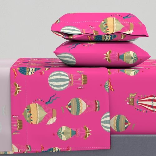 Vintage Hot Air Balloons on Hot Pink Home Styling Collection Design Collection helium balloons sheet set design