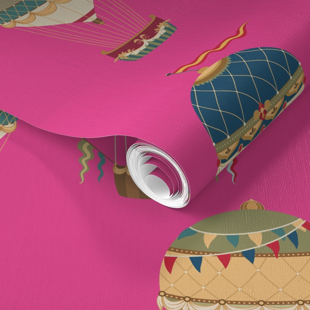 Huge Festooned Hot Air Balloons on Hot Pink Wallpaper helium balloons wallpaper