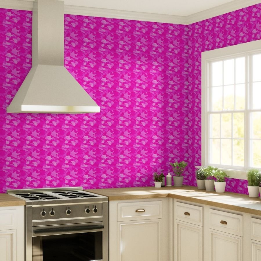 Hot Shocking Neon Pink Girlie Feminine Camo Camouflage Pattern Wallpaper camouflage print wallpaper