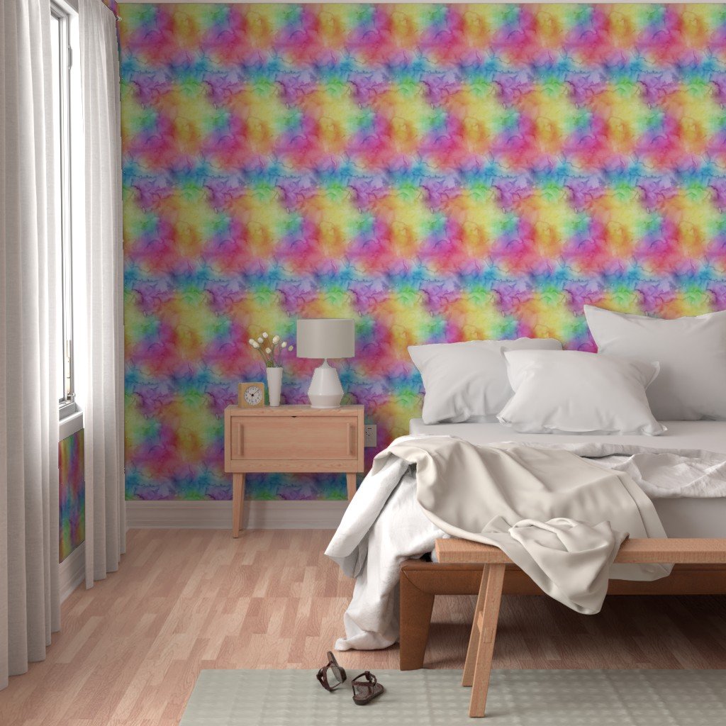 Bright Yellow Green Blue Pink Pastel Rainbow Watercolor Ombre Shades Wallpaper rainbow pastels wallpaper