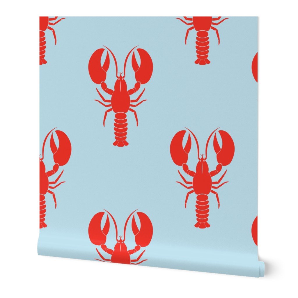 Handdrawn Motif of a Red Lobster on Pale Blue Wallpaper maine lobster wallpaper