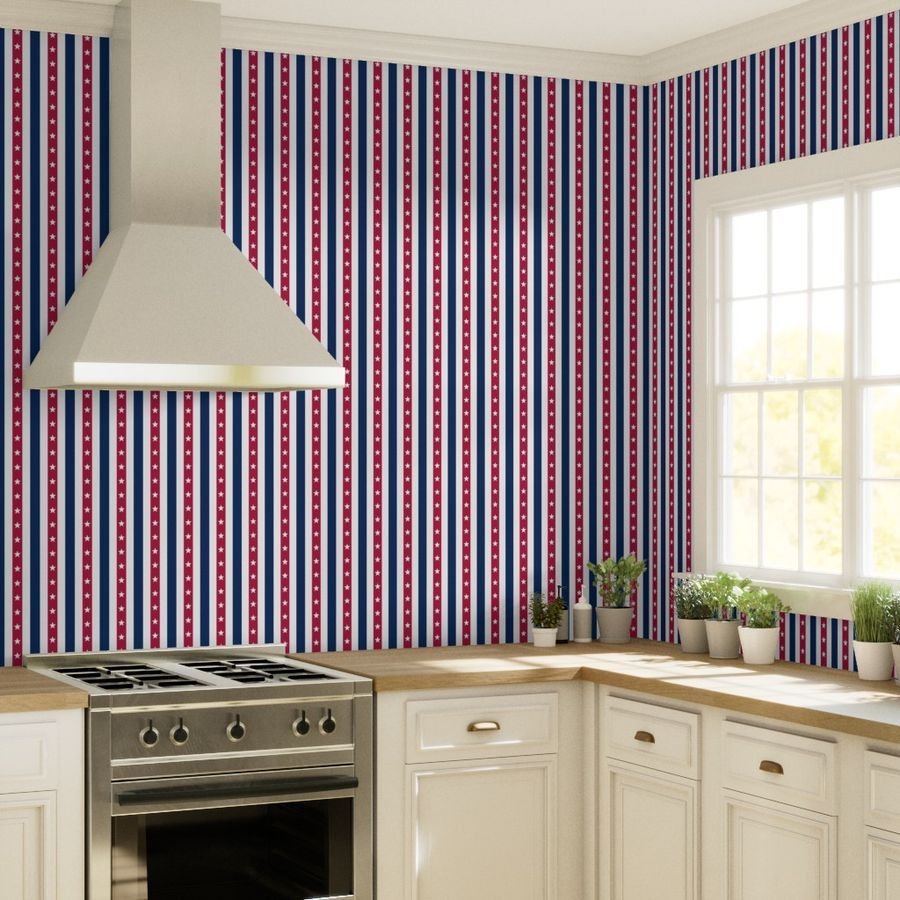 USA Flag Colors of Red White and Blue with Stars in Alternating 2 Inch Wallpaper old glory wallpaper