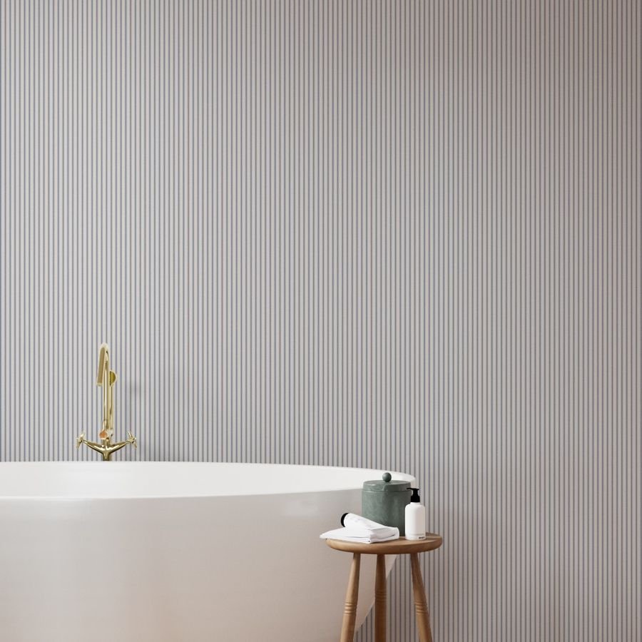 Mini Stressed Blue Denim Mattress Ticking Wallpaper blue and cream wallpaper