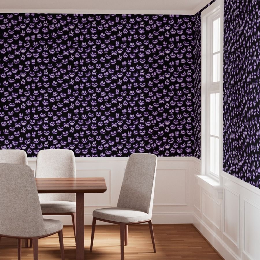Micro Grinning Halloween Purple Faces on Black Wallpaper halloween faces wallpaper