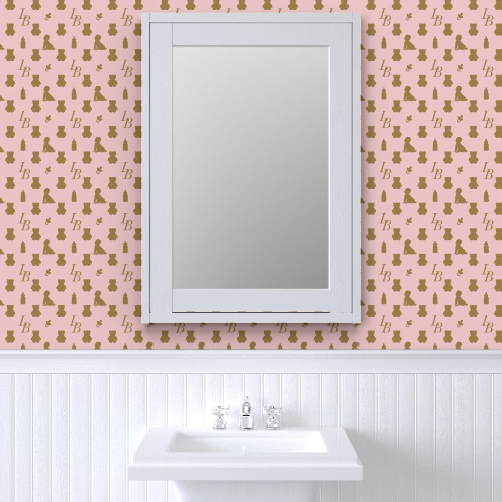 Louis Baby Luxury Iconic Monogram Pattern on Classic Pink with Tan Wallpaper louis monogram wallpaper