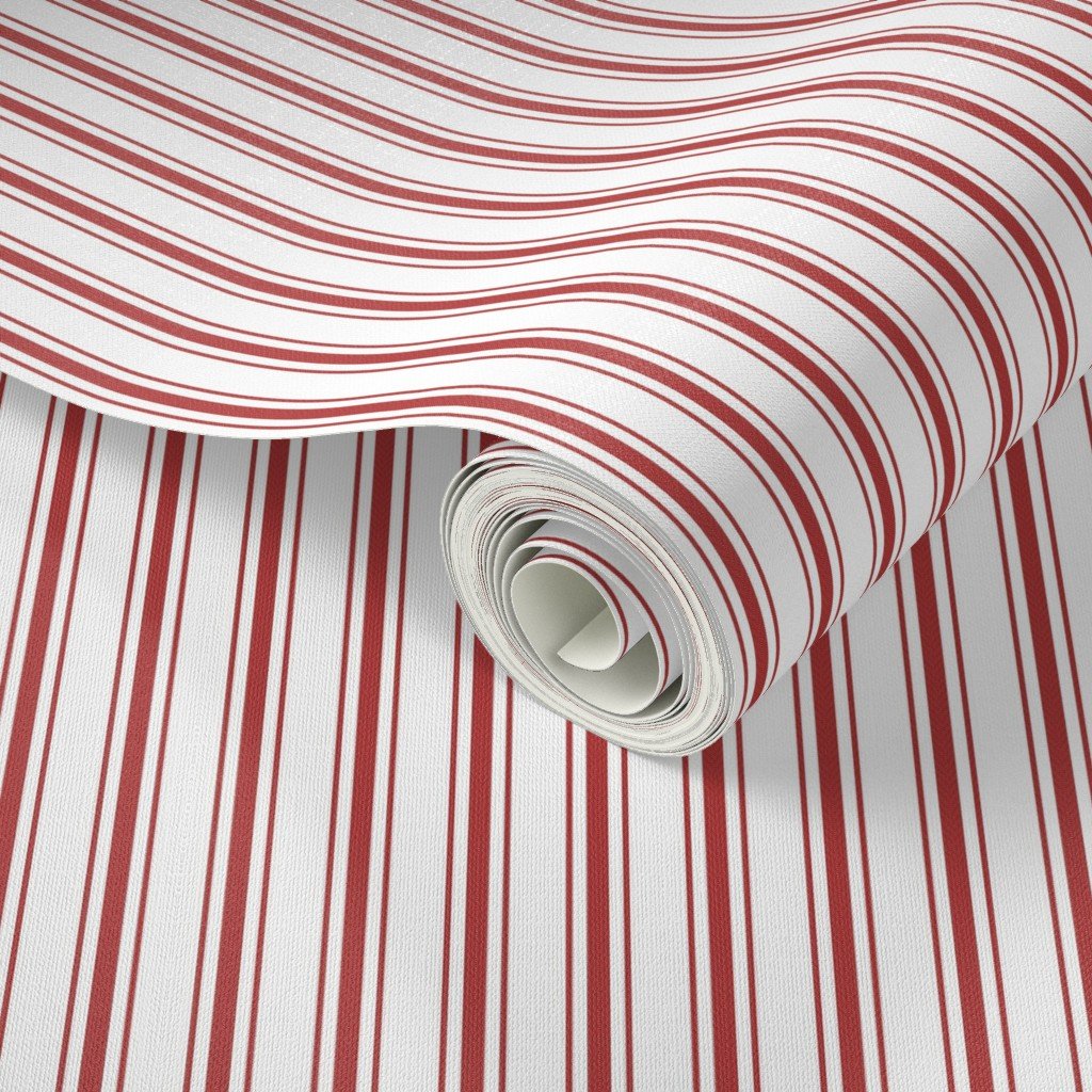 Mattress Ticking Narrow Striped Pattern in Crimson Red Wallpaper crimson narrow strip wallpaper