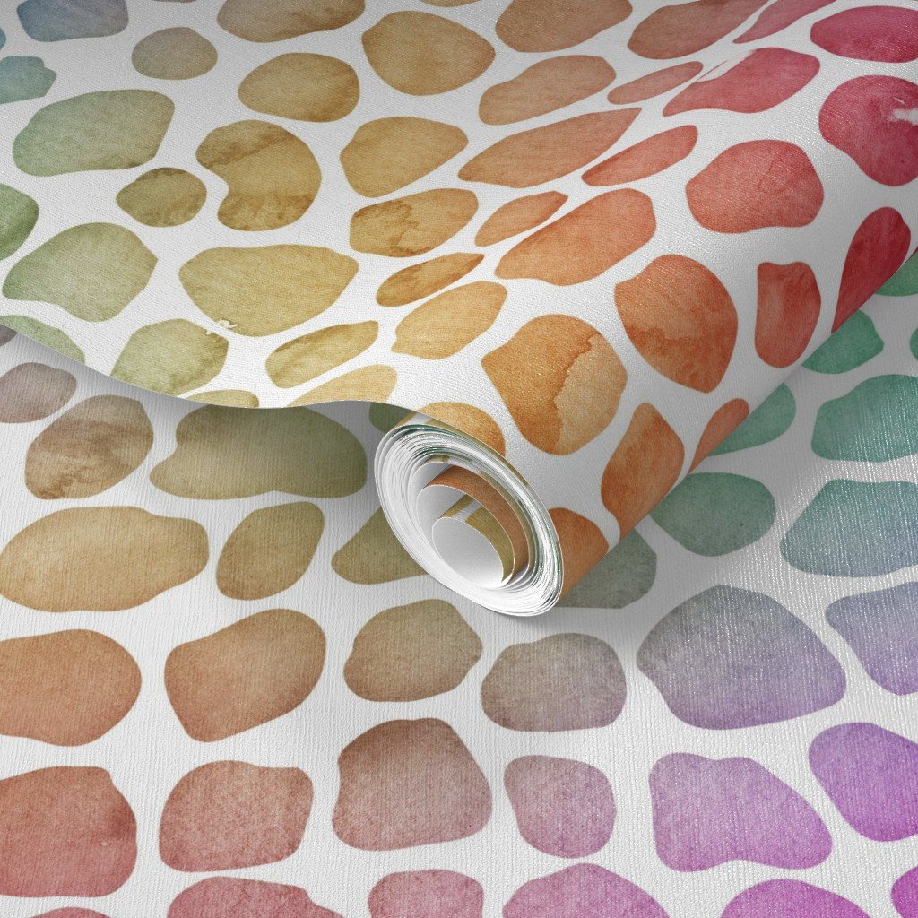Rainbow Bright Pastel Mosaic Watercolor Spots in Mirror Repeat Wallpaper mosaic dots wallpaper