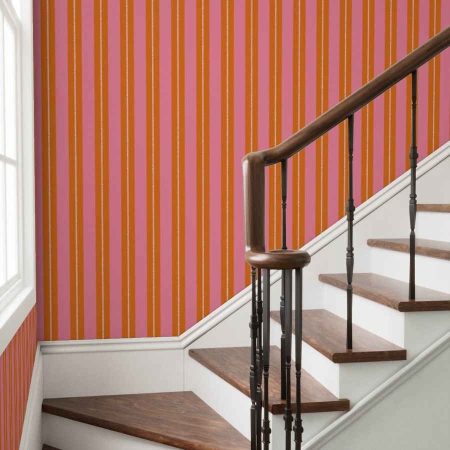Pink and Burnt Orange Cabana Beach Bubble Stripes Wallpaper bubble stripes wallpaper