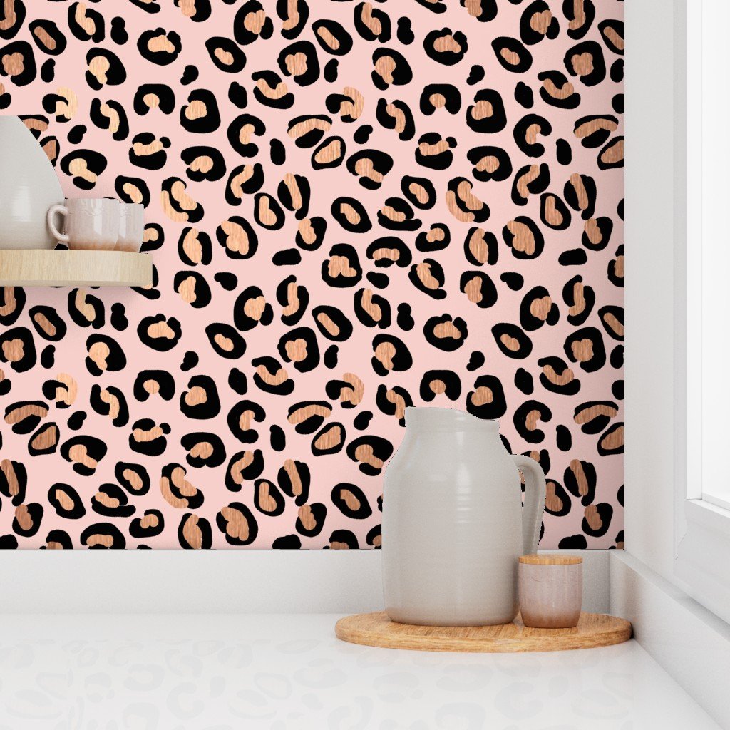 Leopard Rose Gold Shiny Spots on Pink Wallpaper leopard spots wallpaper