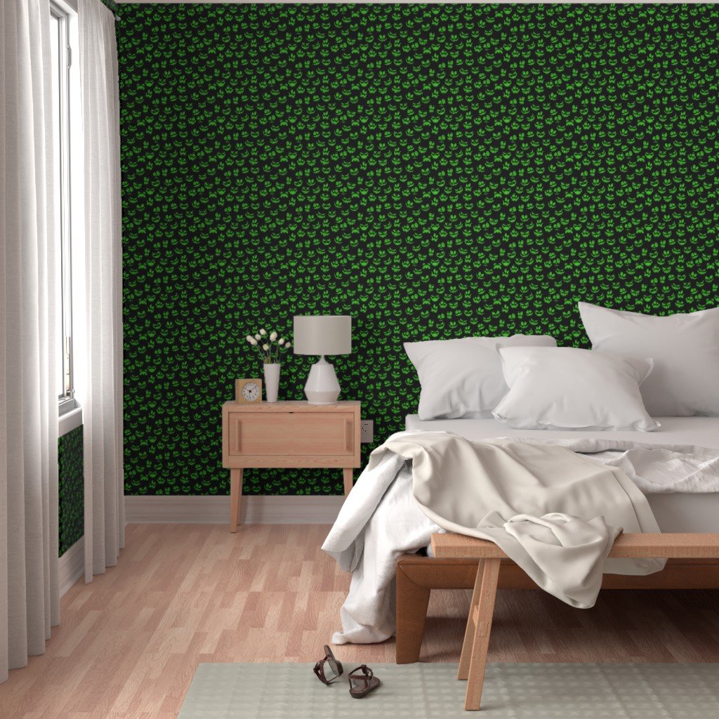 Mini Grinning Halloween Jack o Lantern Faces in Neon Green on Black Wallpaper green and black wallpaper