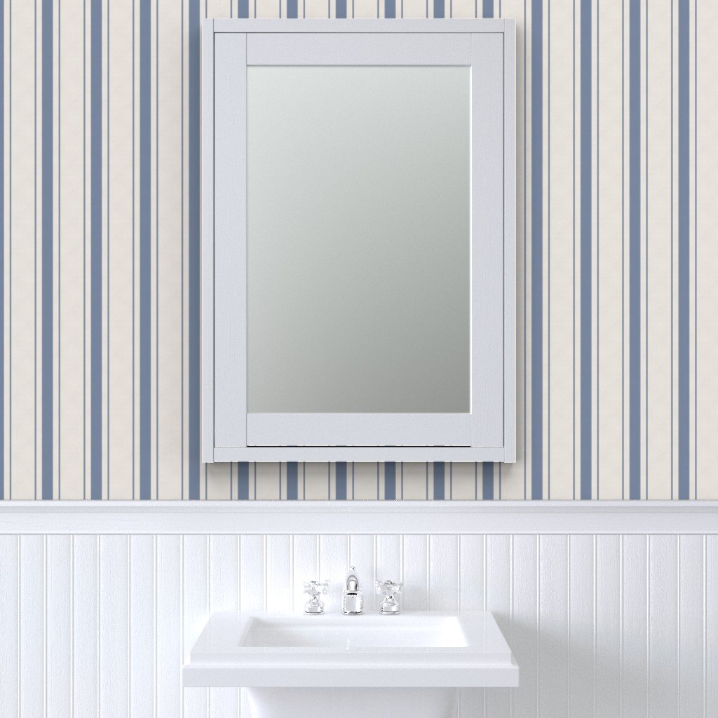 Wide Stressed Blue Denim Mattress Ticking Wallpaper blue and cream wallpaper