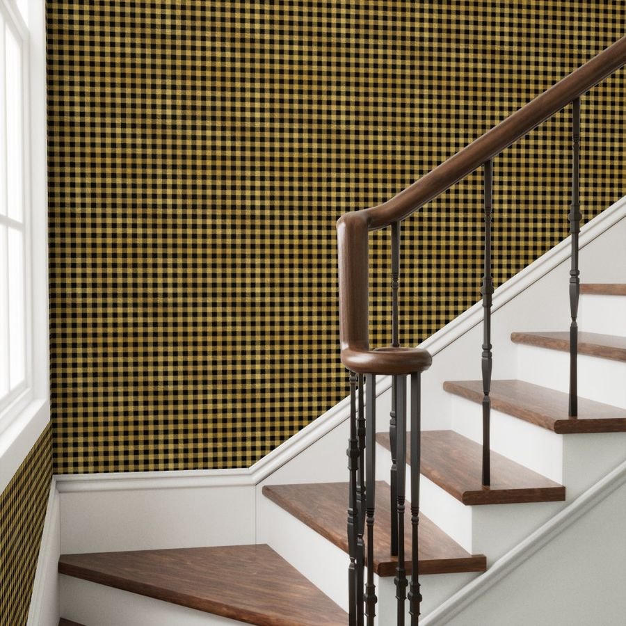 Christmas Faux Gold Foil and Black Buffalo Check 1 inch Wallpaper gold black wallpaper
