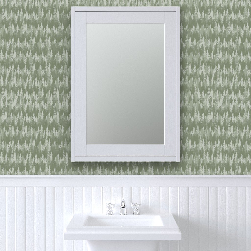 Endless Evergreen Forest with Fir Trees in Shades of Sage Green Wallpaper balsam tree wallpaper